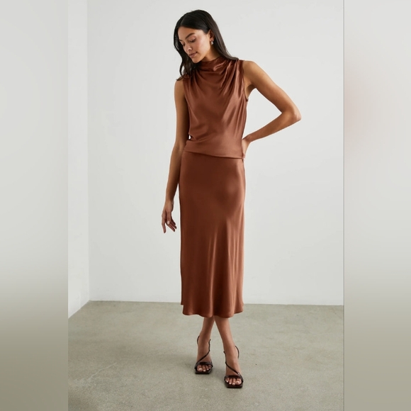 RAILS Copper Brown Satin Slit Skirt XL - Picture 4 of 5